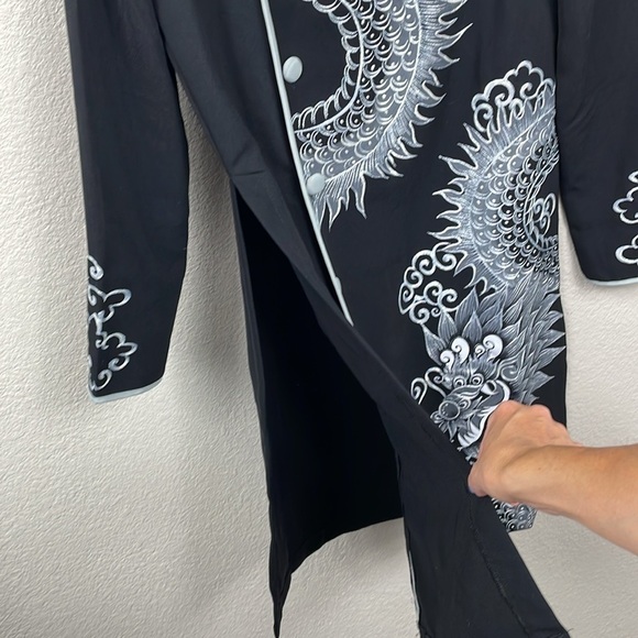 Black Groom Ao Dai Jacket with Dragon Embroidery Vietnamese Silk Sz S - Picture 3 of 11